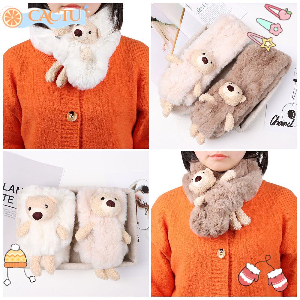 Khăn Choàng Cổ Đan Chéo Dày Dặn Giữ Ấm In Họa Tiết Gấu Dành Cho Nữ