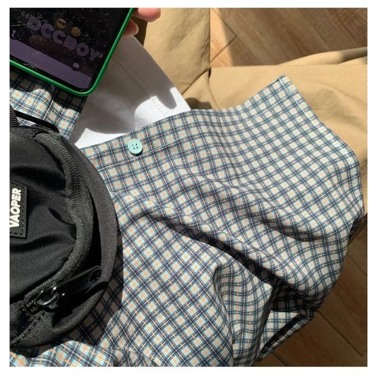 Áo Sơ Mi Tay Ngắn Họa Tiết Sọc Caro Phong Cách Nhật Bản Thời Trang Mùa Hè Cho Nam