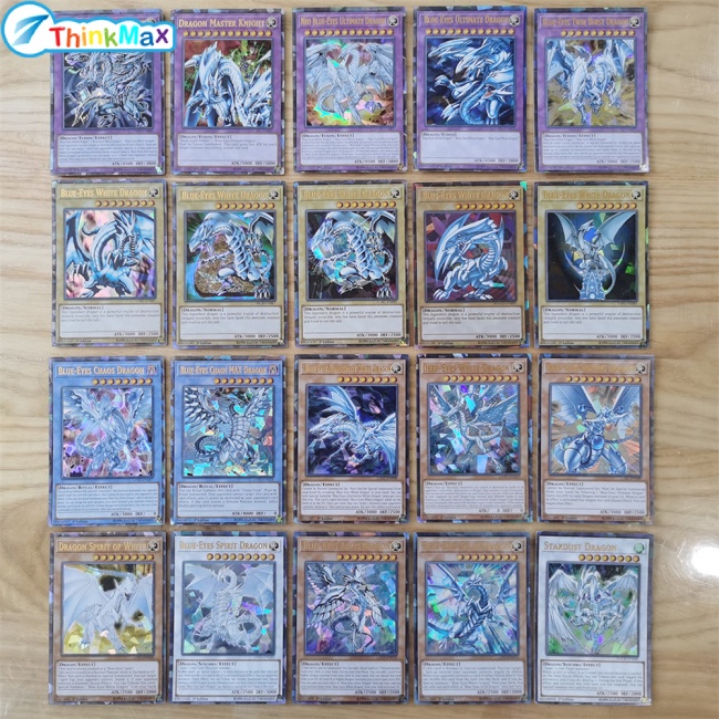 Set 72 thẻ bài Thinkmax Yugioh Laser hình rồng trắng mắt xanh dương tiếng Anh kèm hộp sắt