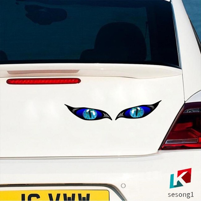 Bộ 2 Miếng Dán pvc Hình Mắt Quỷ Chống Nắng Chống Nước 13cm * 5cm Trang Trí Gương Chiếu Hậu Xe Hơi