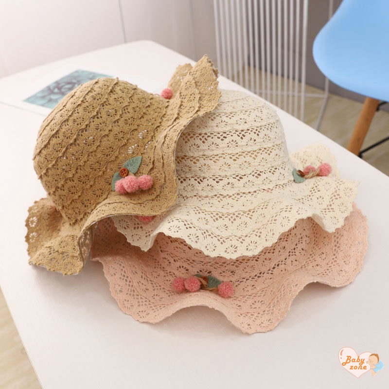 Mũ Cói Đính Hoa Thoáng Khí Thời Trang Đi Biển Mùa Hè Xinh Xắn Cho Bé Gái