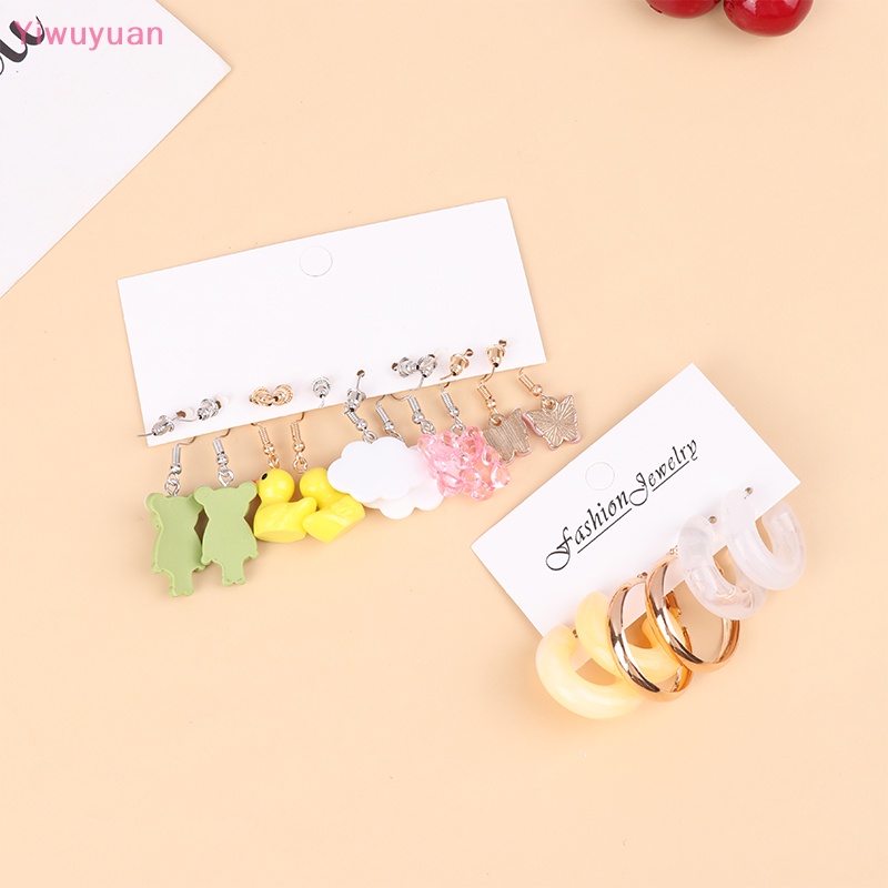 < Yiwuyuan > Bộ Khuyên Tai Hình Học / Trái Tim / Bướm Nhiều Màu Dễ Thương Hợp Thời Trang Cho Nữ