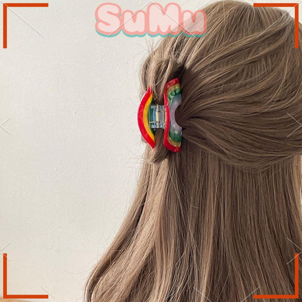 Kẹp Tóc Càng Cua Màu Cầu Vồng Kiểu Vintage Thanh Lịch Cho Nữ