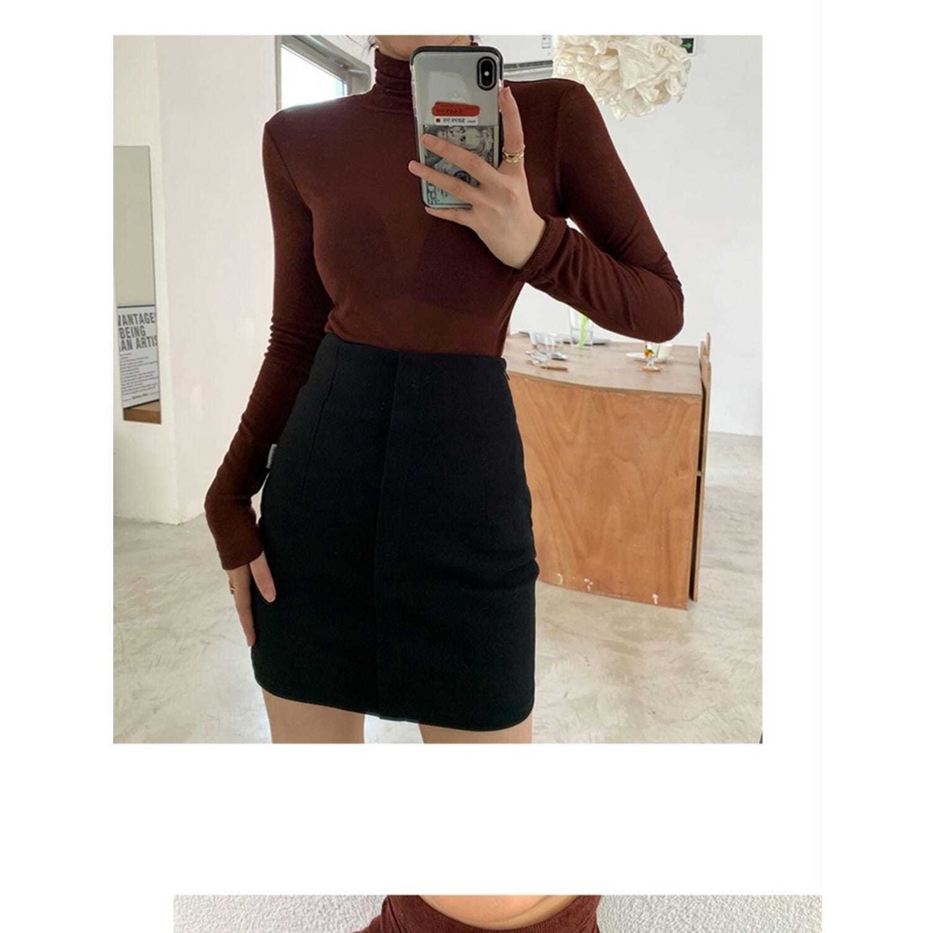 Áo Thun Tay Dài Cổ Cao Dáng Ôm Thời Trang Mùa Xuân Cho Nữ