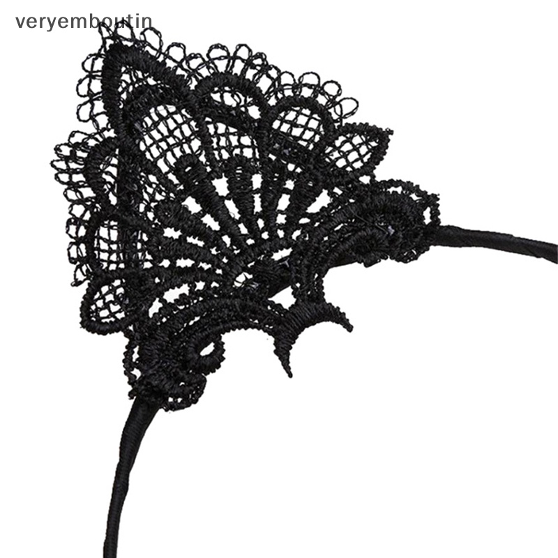 Băng Đô Cài Tóc Hình Tai Mèo Đen Phối Ren Thời Trang Gợi Cảm Cho Nữ