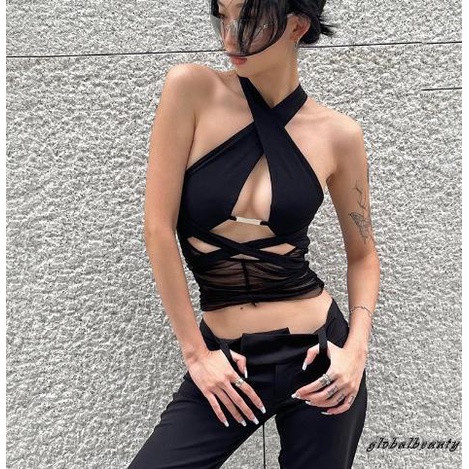 Áo Crop Top Không Tay Cắt Chéo Hở Lưng Thời Trang Mùa Hè Dành Cho Nữ