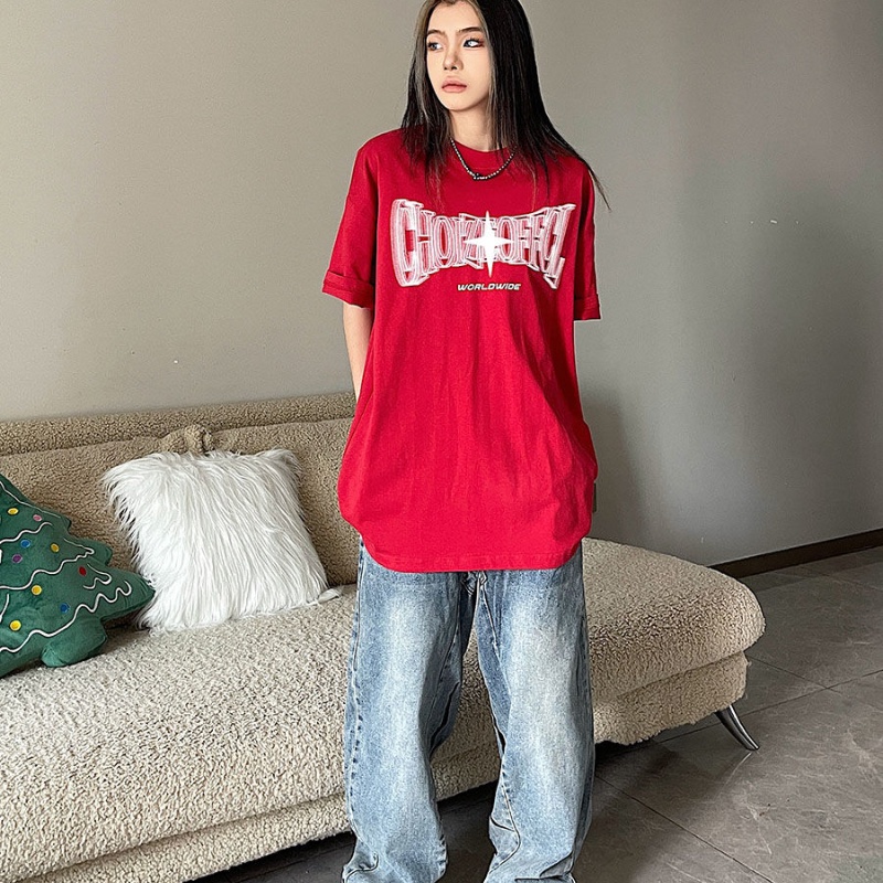 COZOK Áo Thun Ngắn Tay Cổ Tròn In Chữ Phong Cách vintage