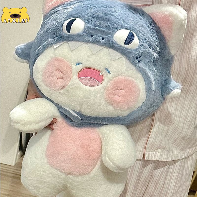 30/50cm Gấu Bông Mèo Dudu Cá mập mèo Gối mèo Dễ Thương dài búp bê mèo, đồ chơi sang trọng Quà tặng trẻ em Mũ có thể cởi