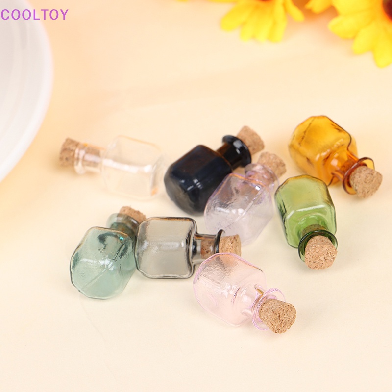 Set 2 Lọ Thủy Tinh Mini Có Nút Bần Màu Sắc Trang Trí Nhà Búp Bê 1: 12