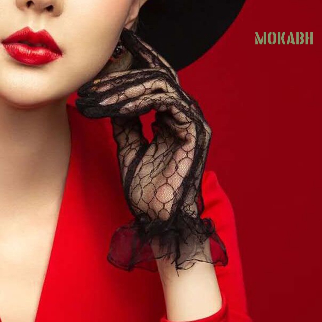 1 Đôi Găng Tay Cô Dâu Phối Ren Lưới Màu Trơn Thiết Kế Thanh Lịch