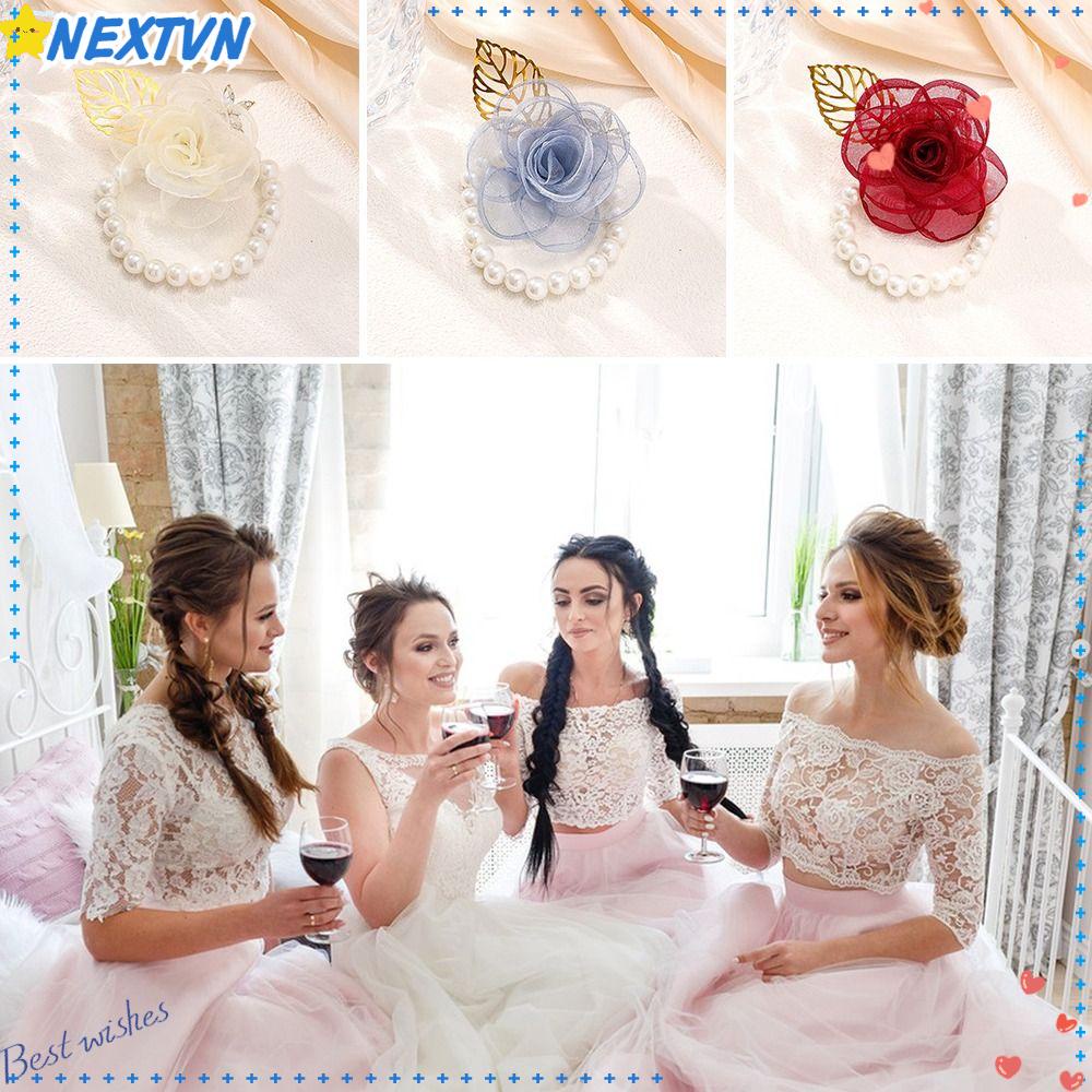 Set 2 Băng Đeo Cổ Tay Họa Tiết Hoa Thời Trang Cho Cô DâuHoa Vải Satin Trang Trí Đám Cưới