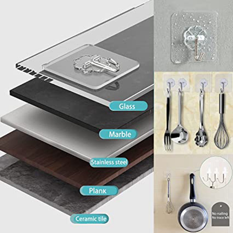 Set 4 Móc Treo Đồ Dán Tường Trong Suốt Chống Trượt Chịu Được Sức Nặng Cho Nhà Bếp Nhà Tắm