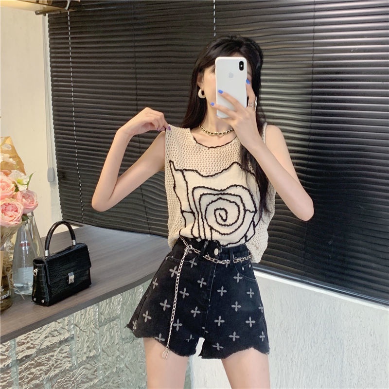 Jiashucheng Áo Dệt Kim Không Tay Thêu Họa Tiết Rỗng Phối Dây Xích Kiểu Pháp Thời Trang Mùa Hè Cho Nữ