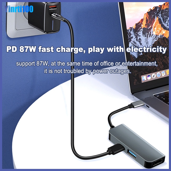 Bộ Chia Cổng Sạc Usb Type-C Sang Hdmi 3 Trong 1 Tiện Dụng