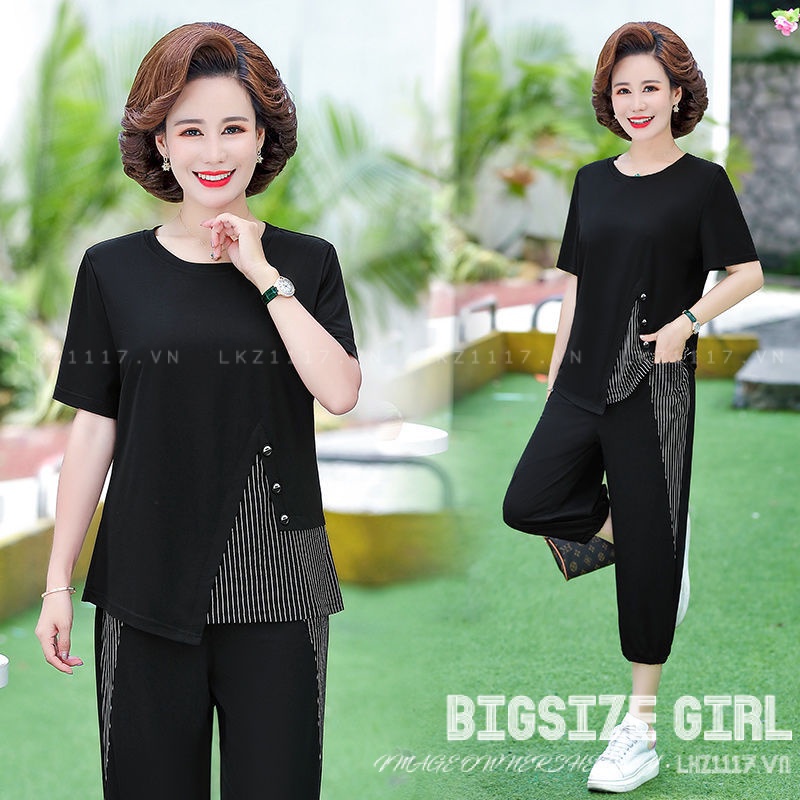 Set bộ đồ nữ trung niên cho mẹ Bigsize Áo thun tay ngắn kết hợp quần baggy Quần áo nữ trung niên Phong cách hàn quốc Thời Trang trẻ trung sang trọng đẹp cao cấp