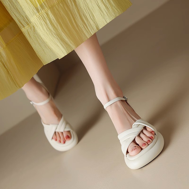 Duoya Tóc Thẳng ~ [Hàng Có Sẵn] Giày Cao Gót Sandal Hở Ngón Đế Dày Bằng Da Thật Mềm Mại Thời Trang Mùa Hè Cao Cấp Cho Nữ Miễn Phí Vận Chuyển