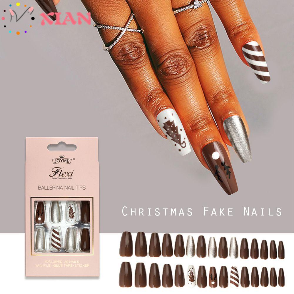 Bộ 30 Móng Tay Giả Che Phủ Toàn Diện Dùng Trang Trí Dịp Giáng Sinh