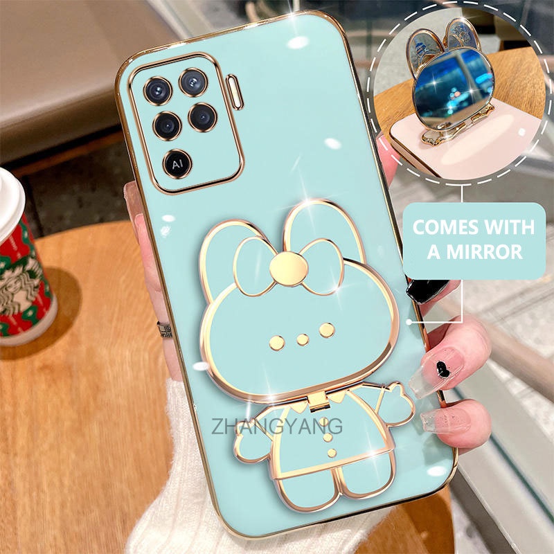 ốp lưng oppo a94 reno 5f f19 pro Ốp Điện Thoại Mạ Điện Hình Thỏ 3D Có Giá Đỡ Xoay 360° Độ Ốp Điện Thoại silicone Tự mang gương