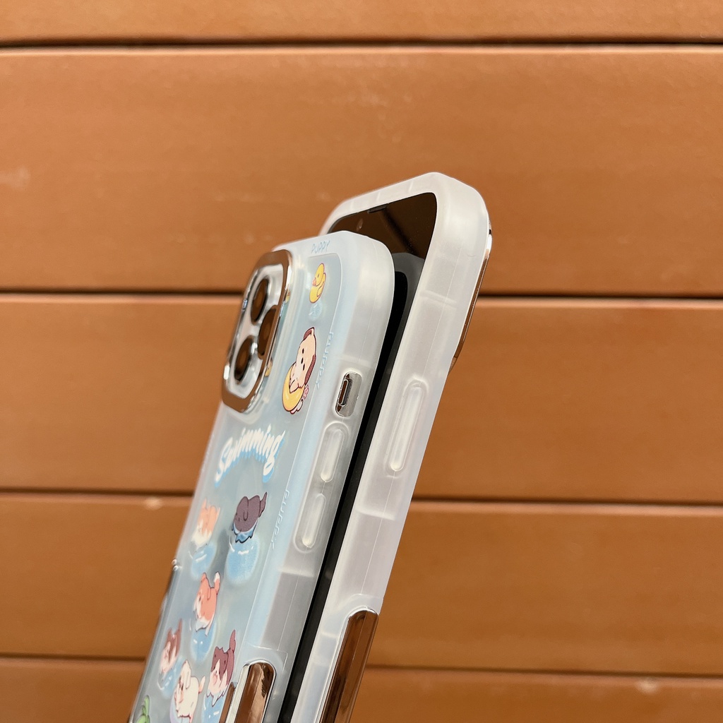 Ốp Điện Thoại Tpu Silicone Mềm Nhám Trong Suốt Chống Sốc In Hình Cún Hoạt Hình Có Giá Đỡ Vô Hình Cho iPhone 14 13 12 11Pro Max