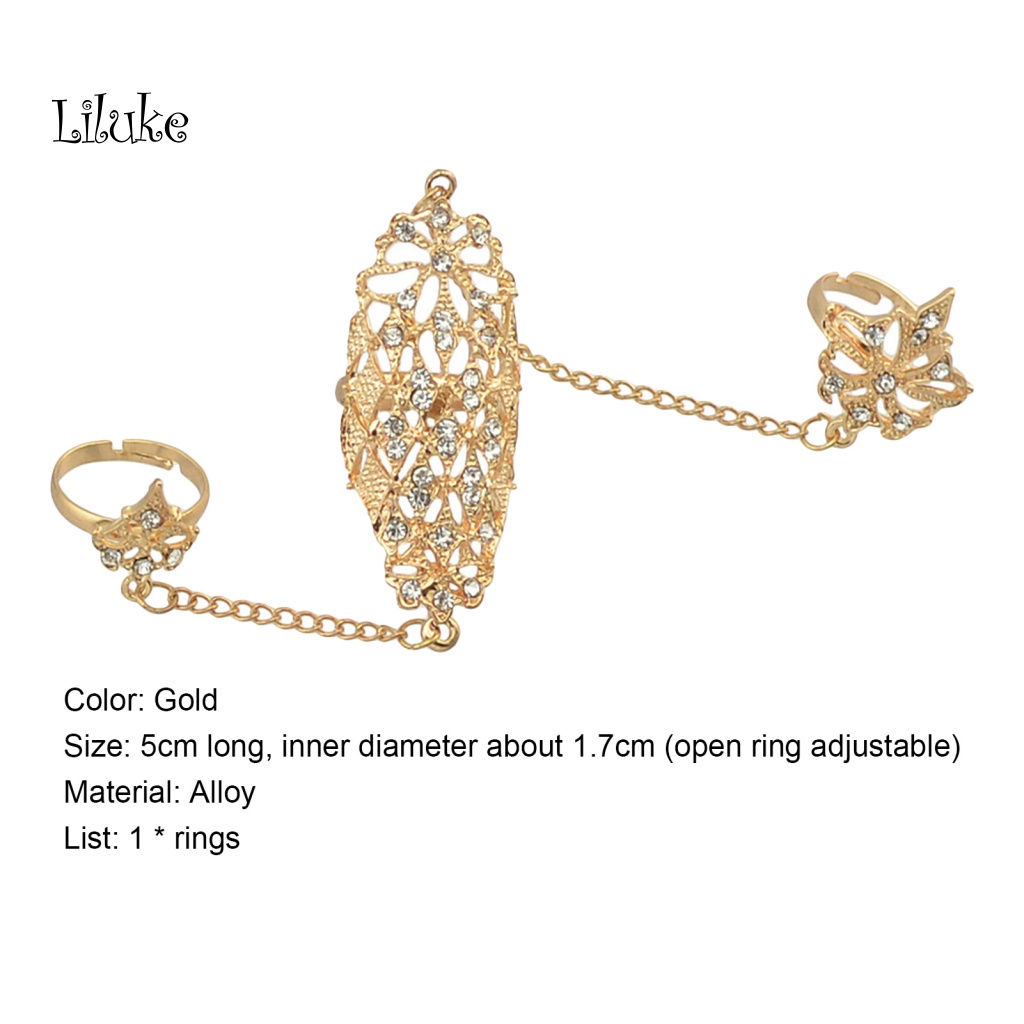 Nhẫn Hợp Kim Hở Hai Đầu Tạo Hình Chiếc Lá Đính Đá Màu Sắc Thời Trang Cho Nữ