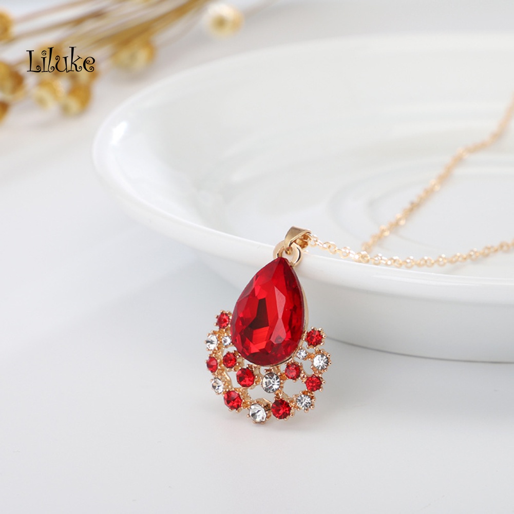 Bộ Vòng cổ + Đôi Khuyên Tai Đính Đá Nhân Tạo Hình Giọt Nước Độc Đáo Sang Trọng