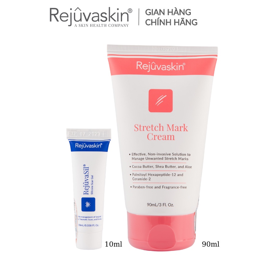 Combo Rejuvaskin gel làm xẹp sẹo Rejuvasil 10ml và kem làm mờ vết rạn da Stretch Mark Cream 90ml - DH Beauty