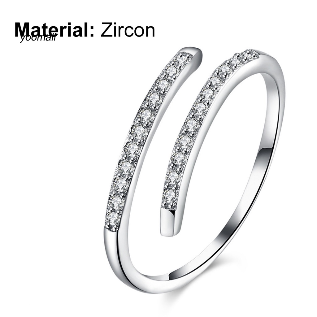 Nhẫn Hở Mạ Bạc 925 Đính Đá Zircon Kiểu Dáng Đơn Giản Có Thể Điều Chỉnh