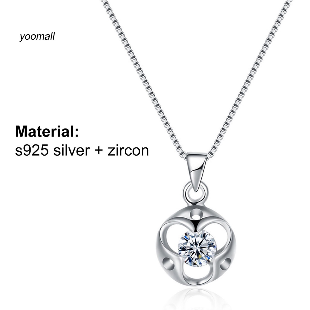 Vòng cổ Mạ Bạc 925 Mặt Hình Tròn Rỗng Đính Đá Zircon