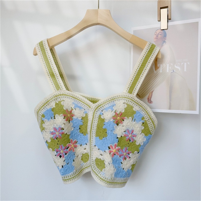 Áo Croptop Hai Dây Dệt Kim In Hoa Thời Trang Mùa Hè Cho Nữ