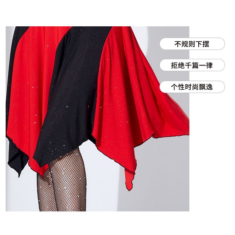 Chân Váy Khiêu Vũ Latin Dáng Vuông Phối Viền Vàng Đỏ Đen Thời Trang Cao Cấp Cho Nữ 1077