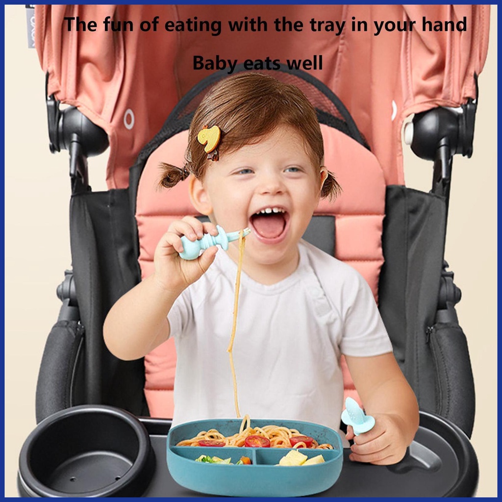 Khay Đựng Đồ Ăn Vặt 3 Trong 1 Màu Đen Chống Trượt Có Thể Tháo Rời Xoay 360 Độ Gắn Xe Đẩy Em Bé