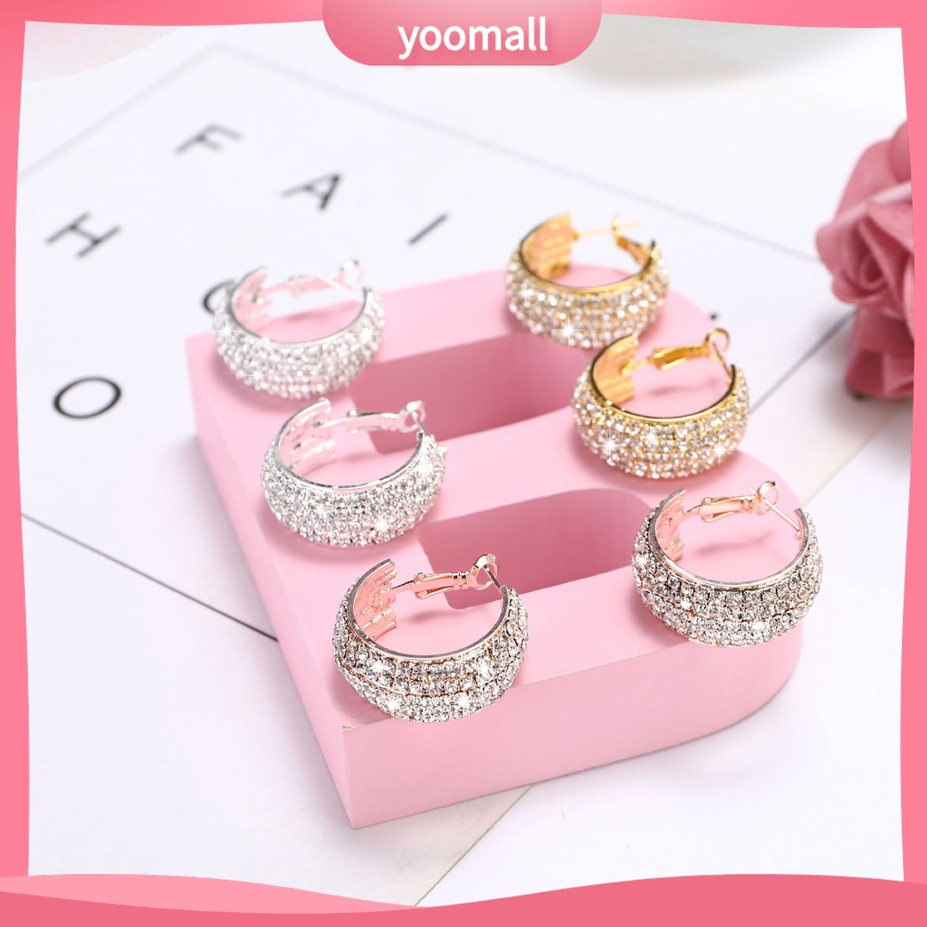 [YM] Bông Tai Đính Kim Cương Giả Rộng Màu Trắng Phổ Biến Cho Nữ