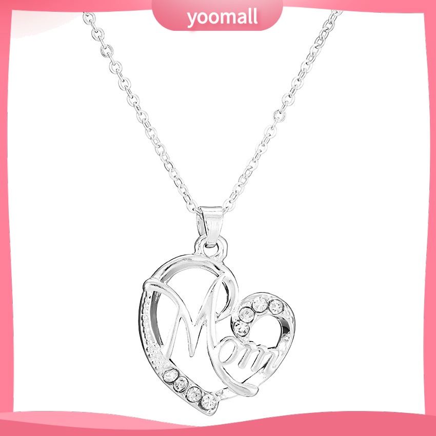 [YM] Vòng cổ Mặt Hình Trái Tim Đính Kim Cương Chữ mom