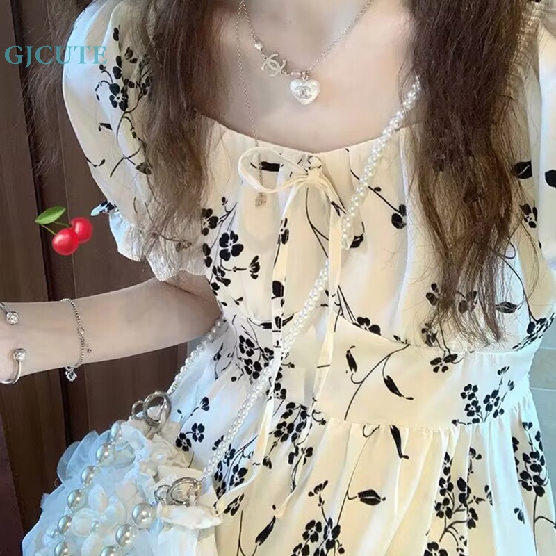 Đầm Midi Cổ Vuông Họa Tiết Hoa Thời Trang Mùa Hè Xinh Xắn Cho Nữ