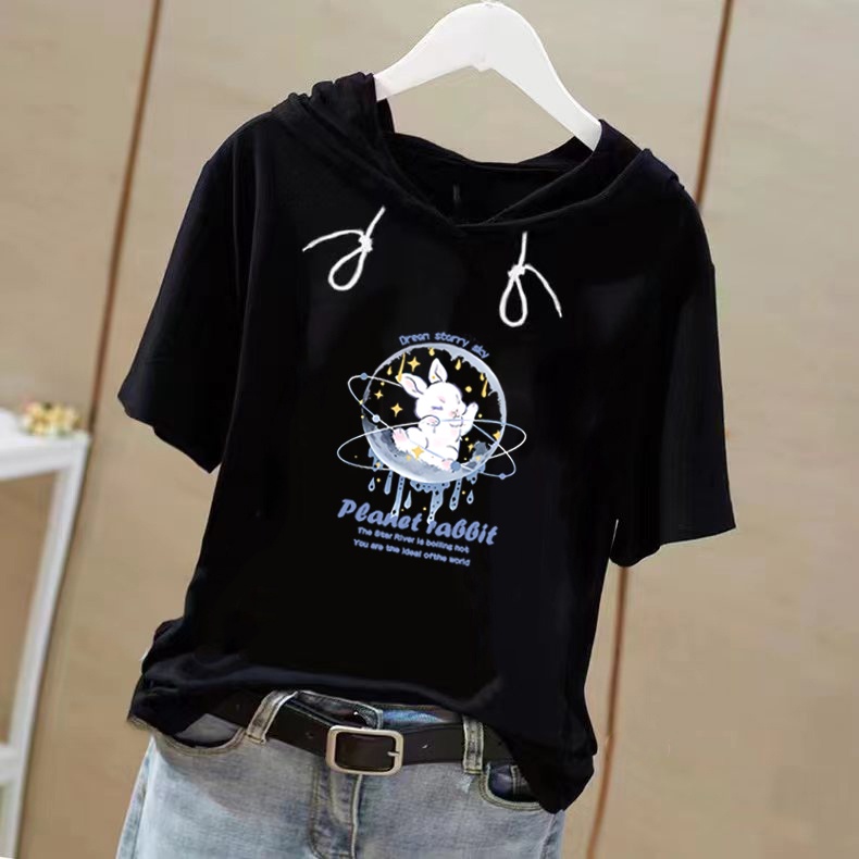 Áo hoodie Tay Ngắn Dáng Rộng Phong Cách Hàn Quốc Thời Trang Mùa Hè Cho Nữ