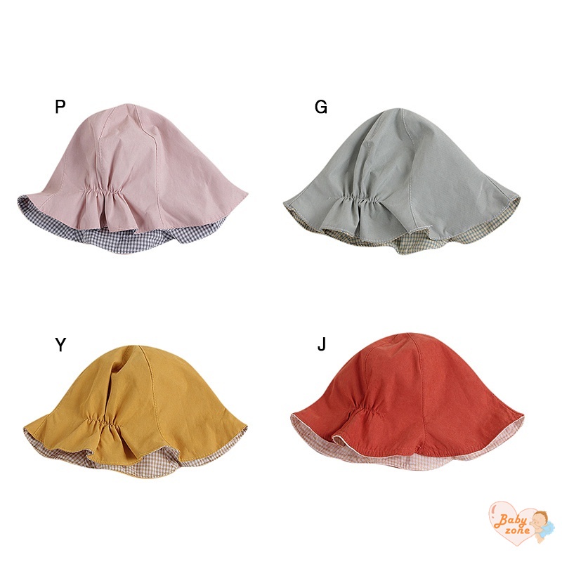 Ins Mũ Xô Hai Mặt Màu Trơn Diềm Xếp Nếp Có Thể Điều Chỉnh Cho Bé Gái