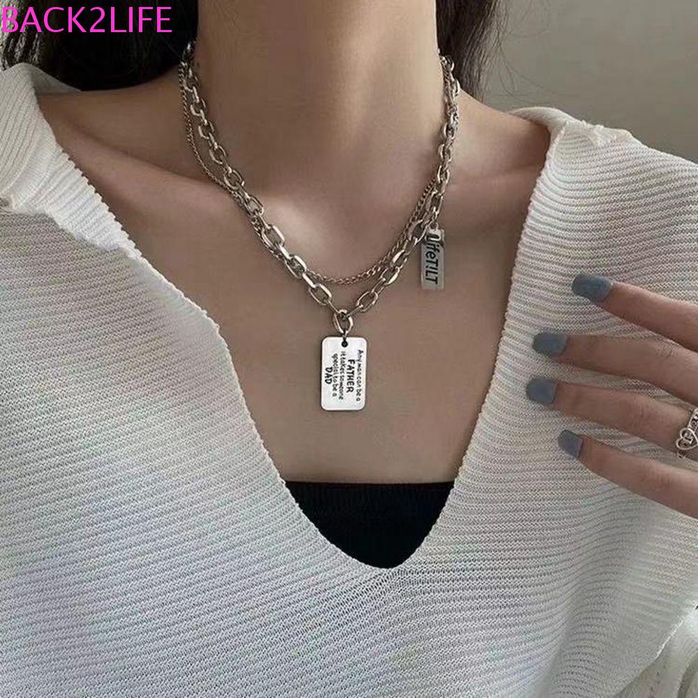 BACK2LIFE Vòng cổ Hai Lớp Dày Mặt Hình Học Đơn Giản Phong Cách Punk Hàn Quốc Độc Đáo Dành Cho Nữ Back2Lilife