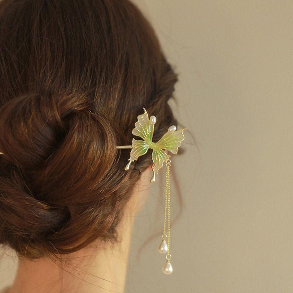 AROMA Kẹp Tóc Dạng Tua Rua Hình Bướm Bằng Hợp Kim Cho Nữ