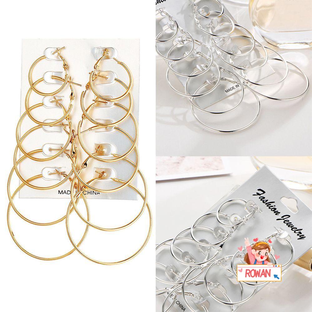ROWANS Set 6 Đôi Bông Tai Dạng Vòng Thời Trang Dự Tiệc Cho Nam Và Nữ