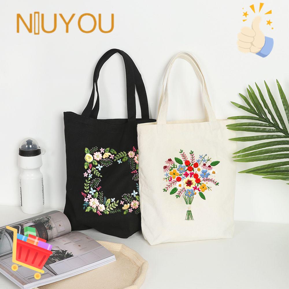 NIUYOU Túi Canvas Đựng Dụng Cụ Thêu Hoa Xinh Xắn