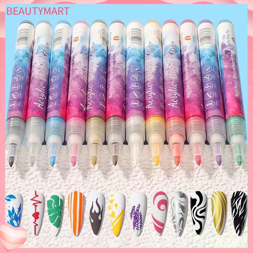 Bộ 12 Bút Vẽ Móng Nghệ Thuật Nhanh Khô Đường Kẻ Chính Xác Chống Thấm Nước