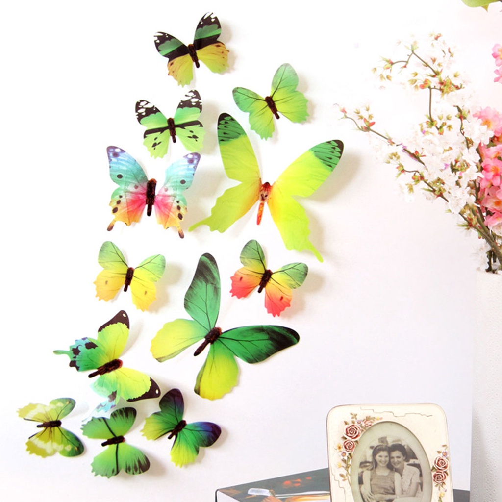 Set 12 Miếng Dán Tường Hình Bướm 3D Chống Nước Kiểu Vintage Trang Trí Nhật Ký