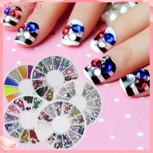 Set 20 Hộp Phụ Kiện Trang Trí Móng Tay 3D Hình Hoa / Ngôi Sao / Trái Cây Lấp Lánh DIY