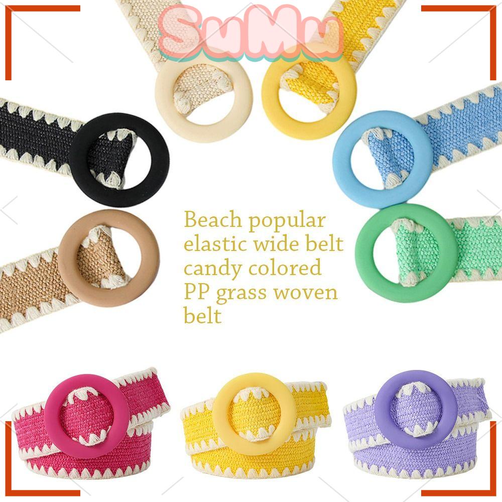SUMU Thắt Lưng Bện Sợi Rơm Co Giãn Thời Trang Mùa Hè
