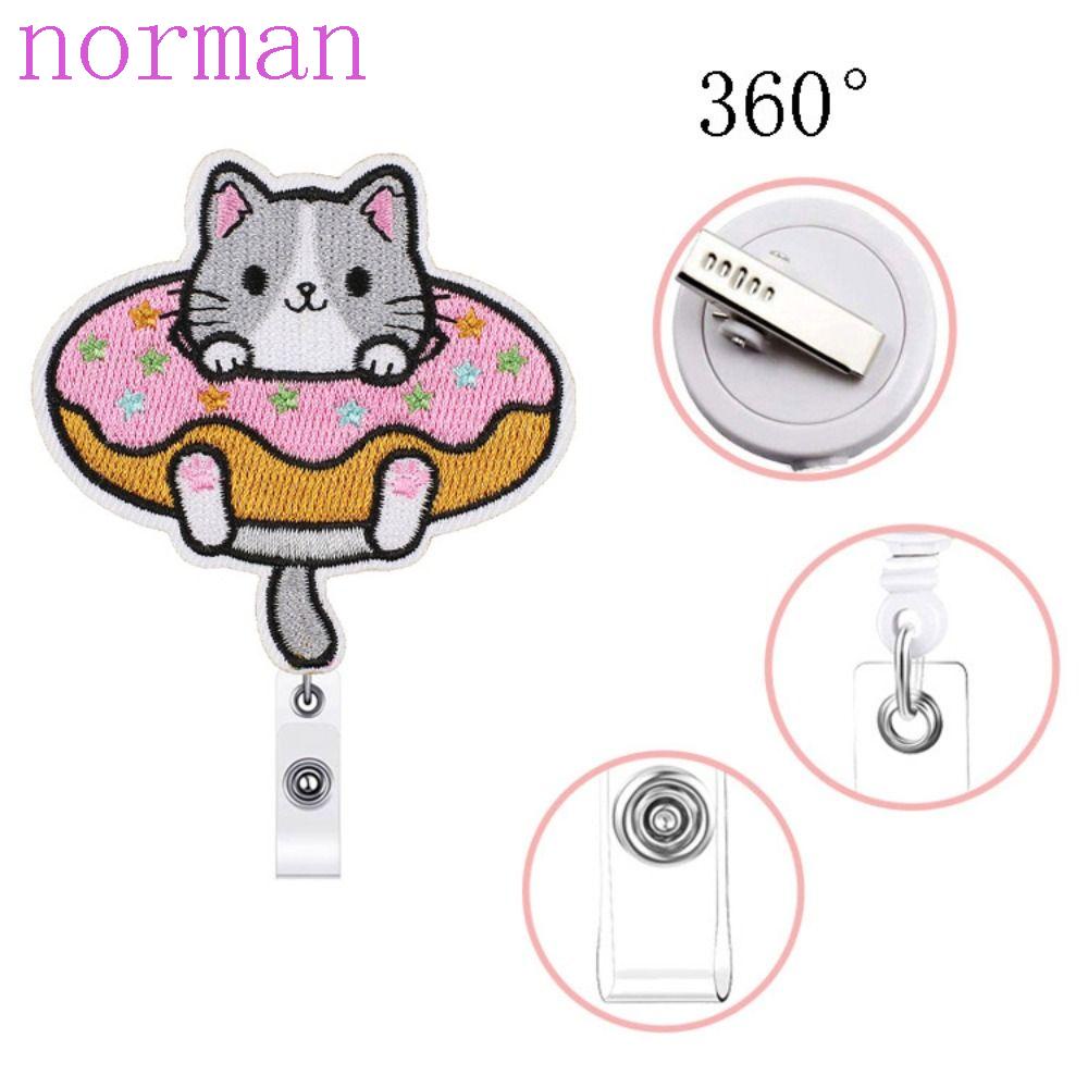 Norman Giá Đỡ Thẻ ID / IC Thêu Hình Mèo Hoạt Hình Có Thể Xoay 360 Độ