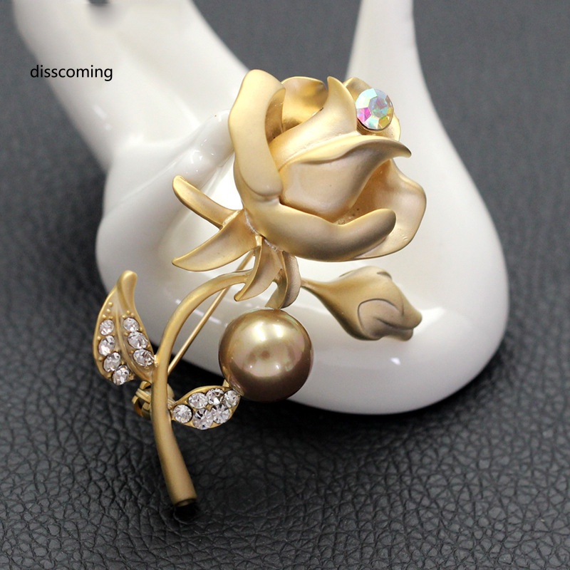 Sl| Trâm Cài Áo Hình Hoa Hồng Đính Ngọc Trai Thời Trang