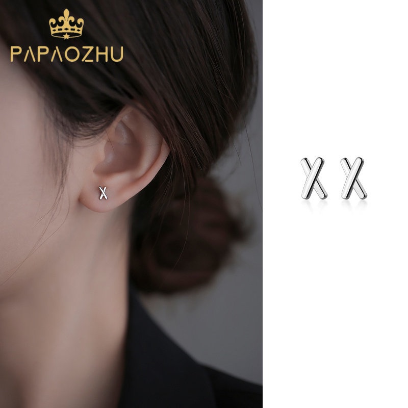 PAPAOZHU Khuyên Tai Bạc S925 Hình Chữ X Chống Dị Ứng Thời Trang Cho Nữ