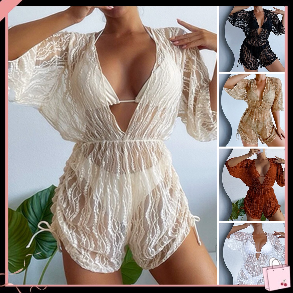 Bộ Đồ Bơi Bikini 3 Mảnh Cổ Chữ V Có Dây Rút Thời Trang Cho Nữ