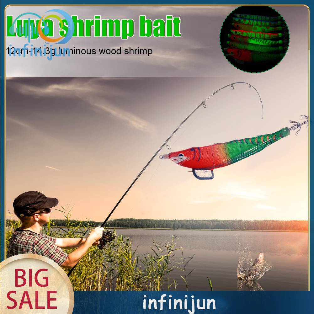 Mồi Câu Cá Giả Hình Tôm Bằng Gỗ Phát Quang Kích Thước 12cm 14.3g