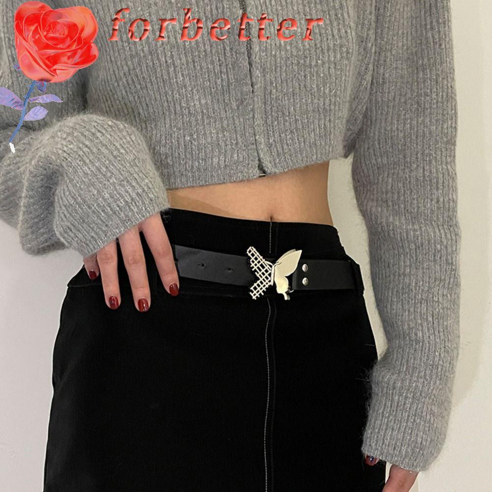 FORBETTER Thắt Lưng Da PU Khóa Kim Loại Hình Bướm Rỗng Dễ Phối Đồ Thời Trang Cho Nam Nữ